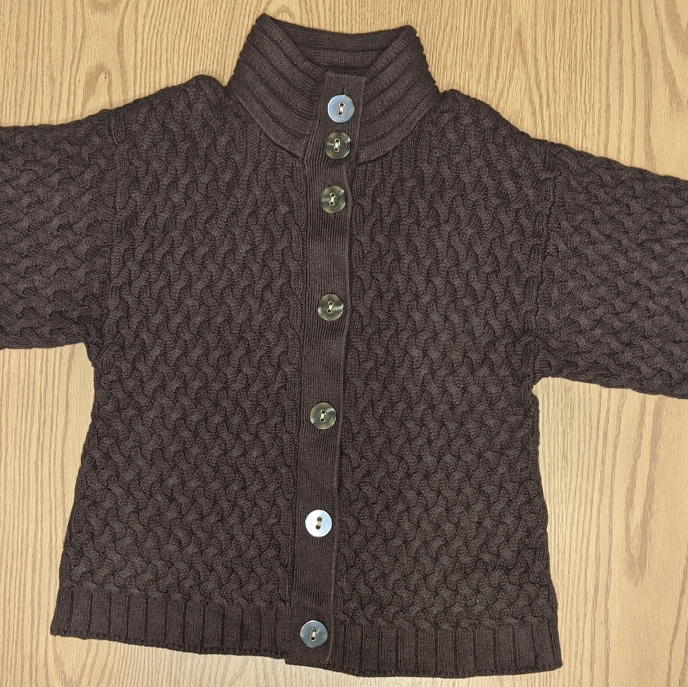 Style & co women's brown sweater knit button down